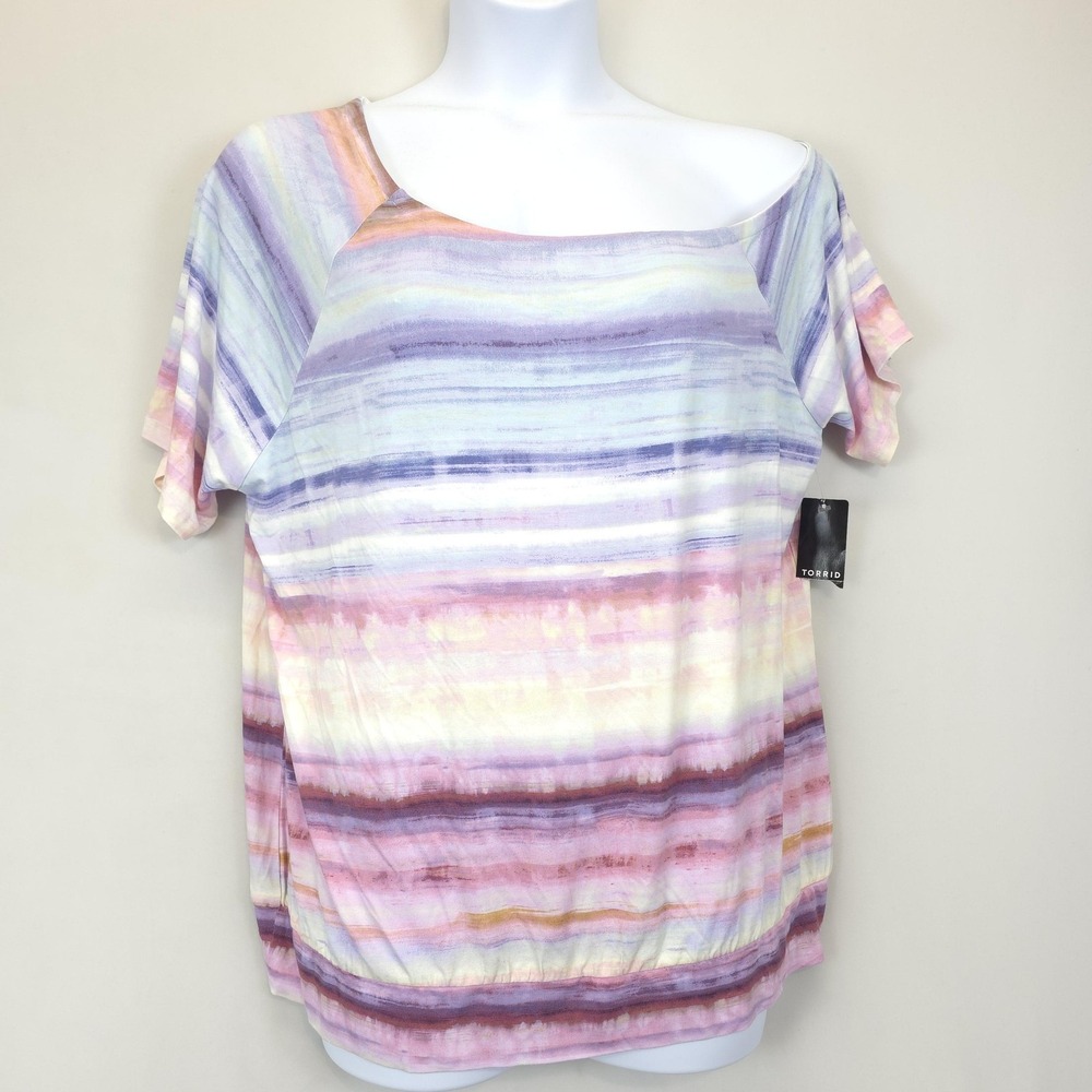 Torrid Super Soft Shirt Women 2X Purple Pastel Striped Knit Off Shoulder Top